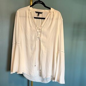 White House Black Market Ivory Bell Sleeve Lace-Up Blouse